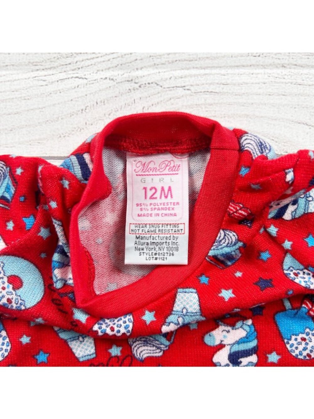 Mon Petit Baby Girl Red Pajamas Set USA Donut Print 2 Piece NWT 9-12 Months - Picture 2 of 4